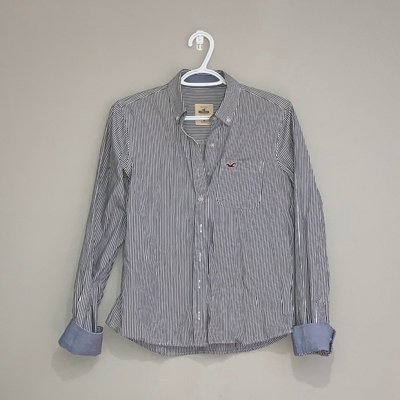 2/$30 Hollister Striped Blue White Shirt Button Up - Picture 2 of 3